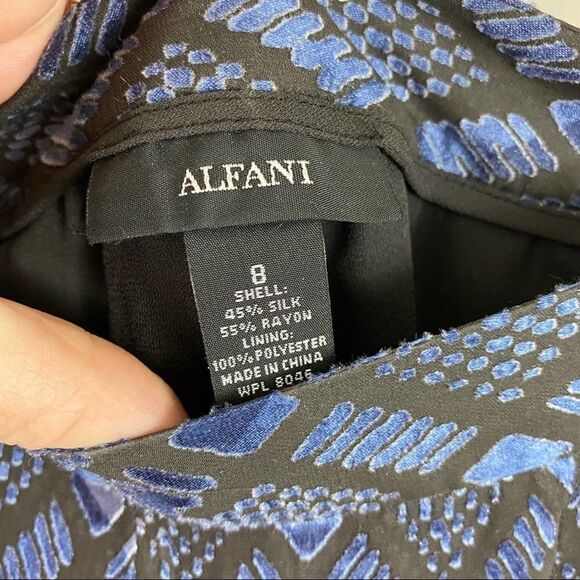 ALFANI Silk Shimmer Blue Black Midi Skirt Size 8 - Picture 7 of 8